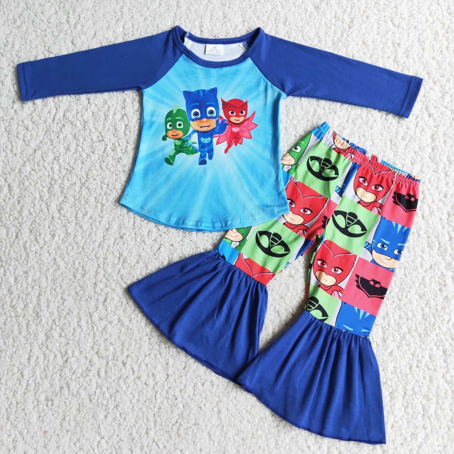 mask man shirt and bell pants 2 pieces girls outfits kids clothes