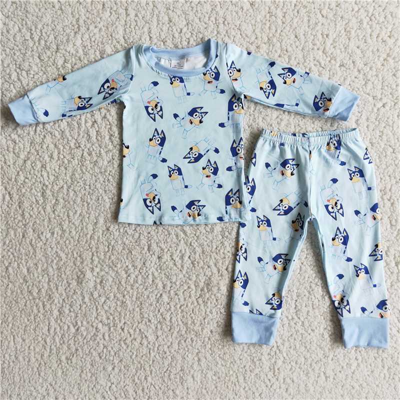 blue dogs fall pajamas suit boys match girl outfits winter sets