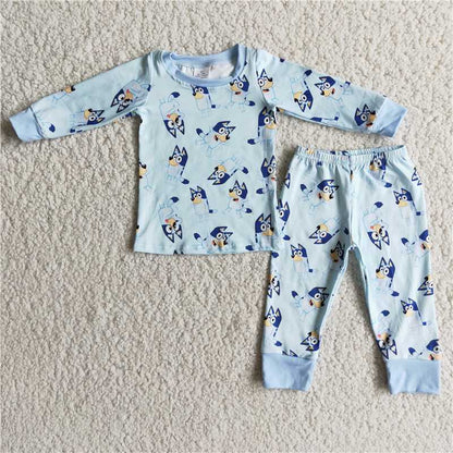 blue dogs fall pajamas suit boys match girl outfits winter sets