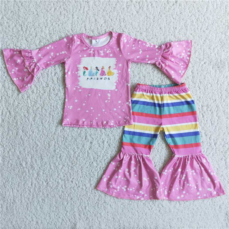 Princess friends shirt and bell pants 2 pieces girls outfits kids clothes