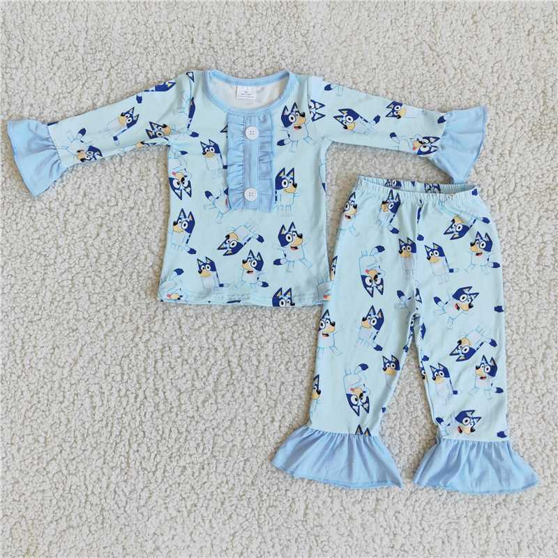 blue dogs fall pajamas suit boys match girl outfits winter sets