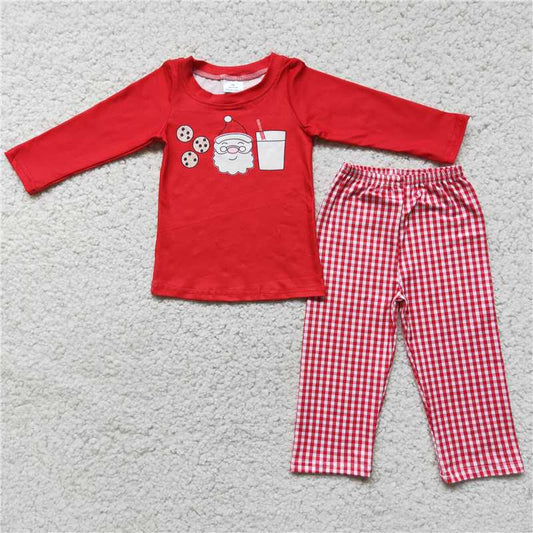 Christmas pajamas suit red boys long sleeve pants 2 pieces outfits winter sets santa cookies