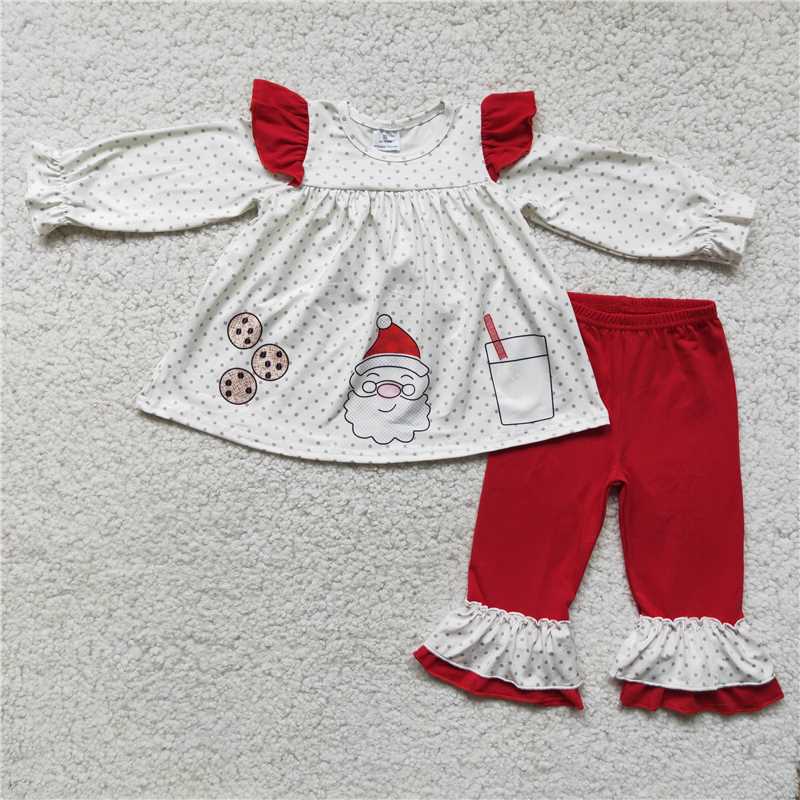 christmas clothes milk cookies santa long sleeve top bell girls outfits