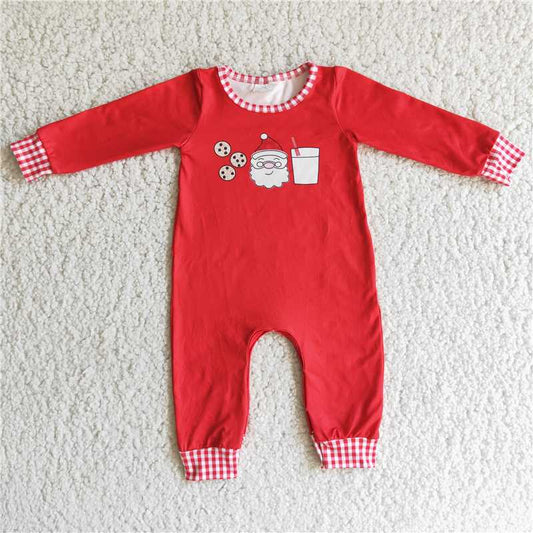 Santa Claus red long sleeve christmas boys rompers with hidden button