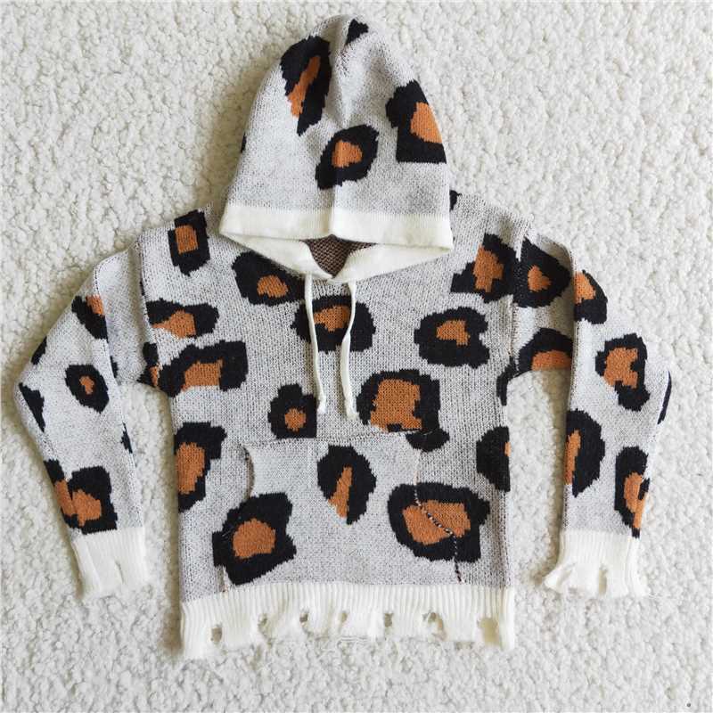 Leopard print hooded LONG SLEEVE Sweater