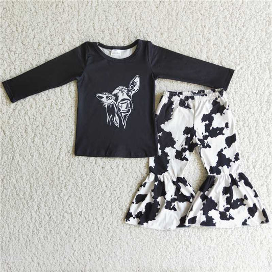 cow shirt and bell pants 2 pieces girls outfits kids clothes