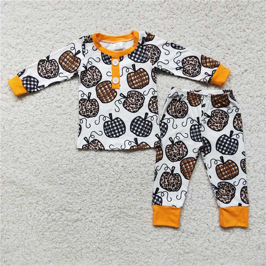 fall pumpkin pajamas suit boys long sleeve pants 2 pieces outfits winter sets