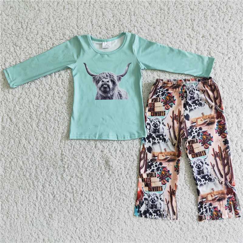 cow shirt and cow Western lift pants 2 pieces girls outfits kids clothes