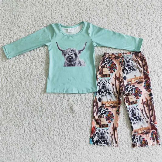 cow shirt and cow Western lift pants 2 pieces girls outfits kids clothes