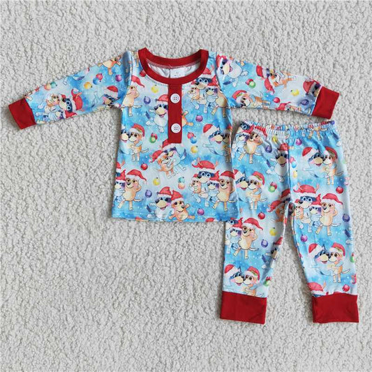 boys Christmas pajamas suit dog santa hat winter sets