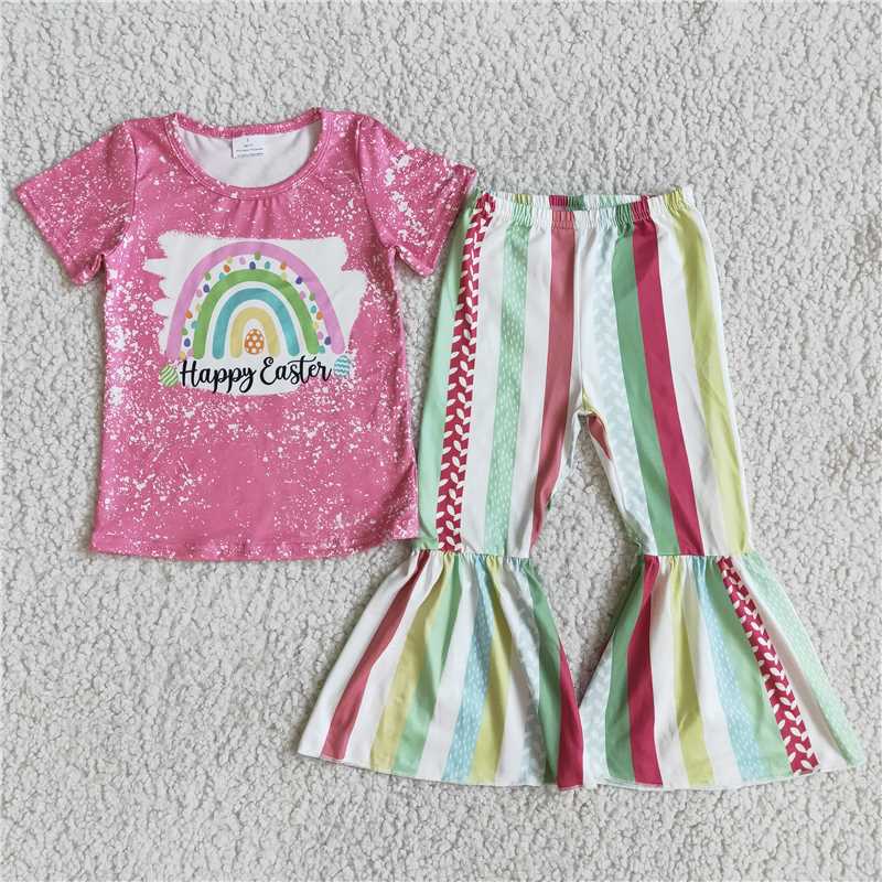 egg rainbow shirt bell pants happy easter girls sets