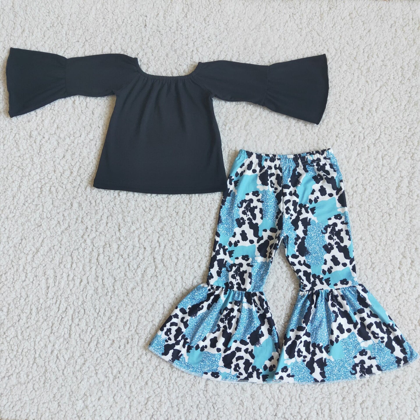 cotton shirt and cow bell pants 2 pieces girls outfits kids clothes