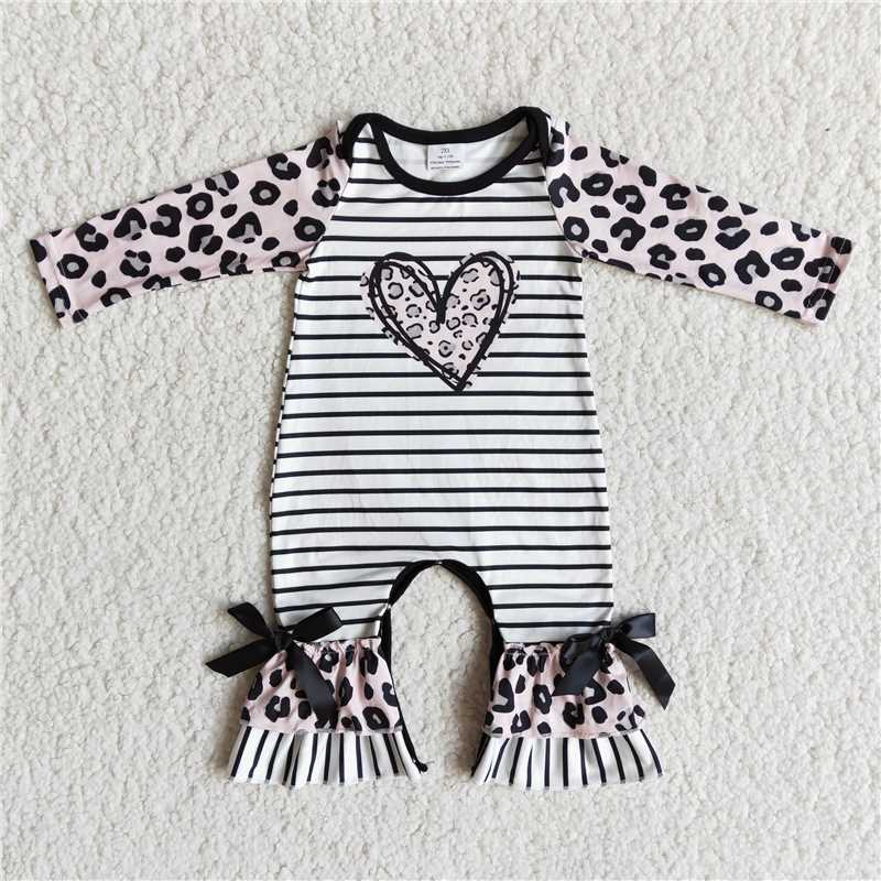 love heart leopard stripes romper Valentine's Day Girls Clothes