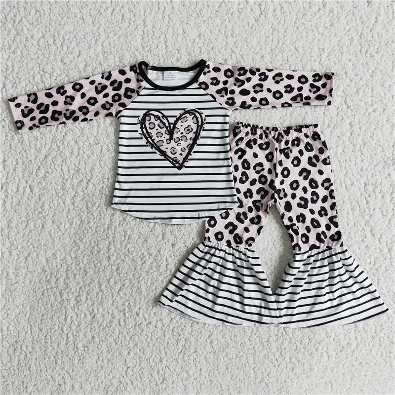 love heart striped leopard sets happy Valentine's Day Girls Clothes