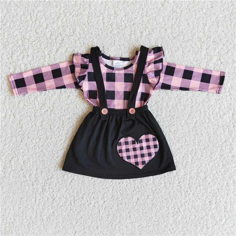 Pink black plaid shirt dress sets Girls Clothes