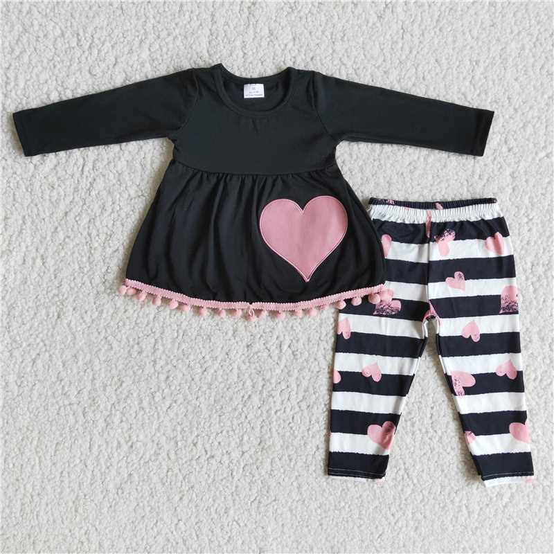 love heart striped pants sets happy Valentine's Day Girls Clothes