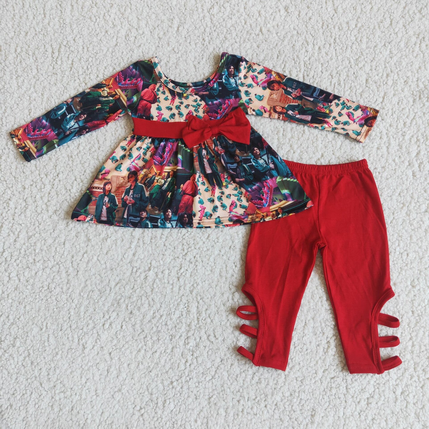 squid game top and red pants 2 pieces girl sets kids clothes