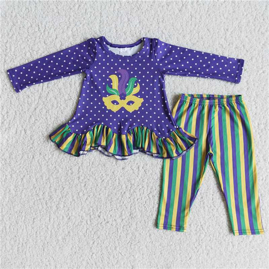 " mardi gras" girl outfits mask top and pants set