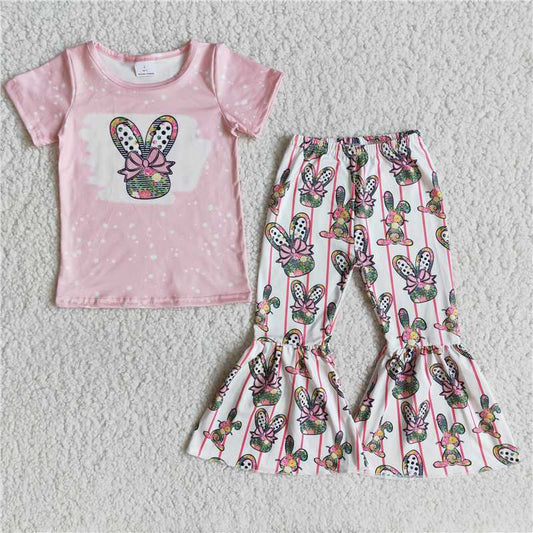 flower bunny shirt bell pants happy easter girls sets