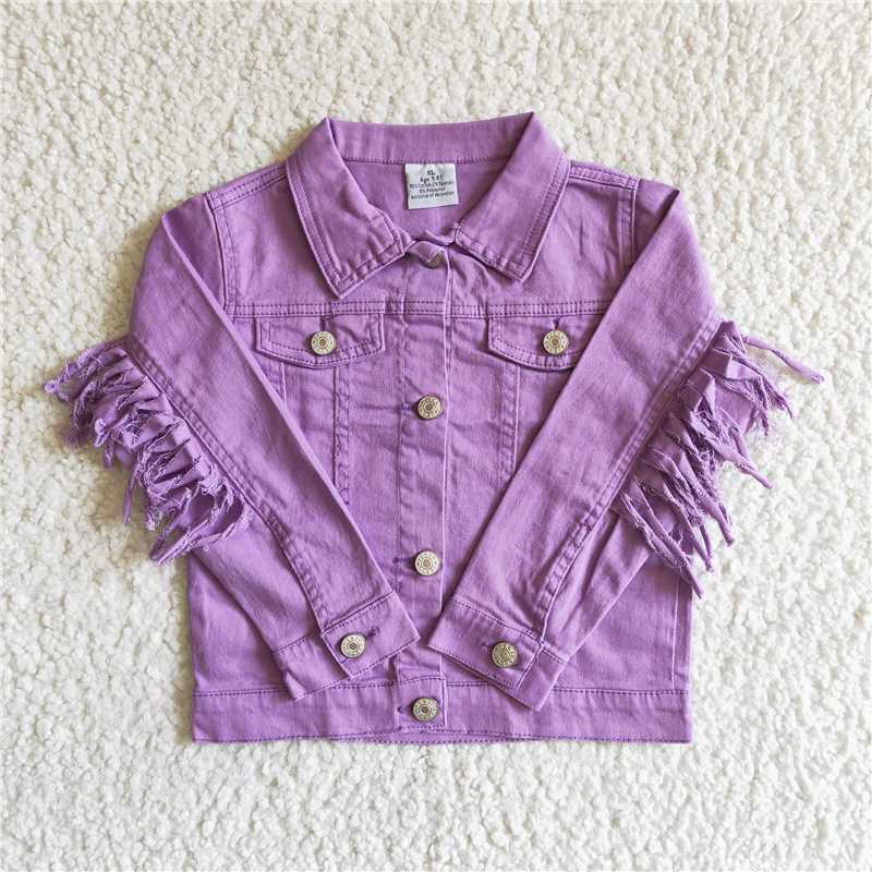 Purple tassel girls denim jacket long sleeve coats fall tops