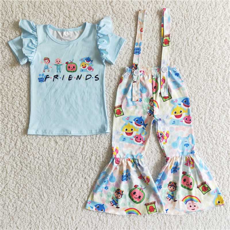 friend cartoon overall set girls outfits kids clothes