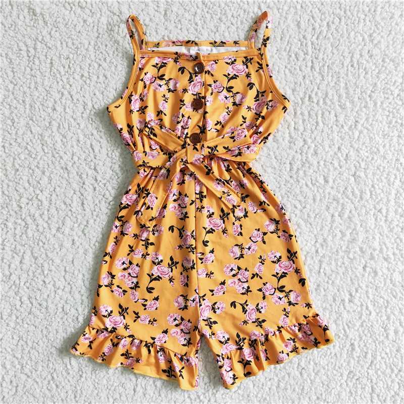 gold flower girls jumpsuits kids romper summer clothes