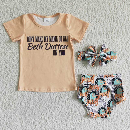 kids Girls bummies sets  "dont make my mama go all beth dutton on you"（Bows can purchased separately）