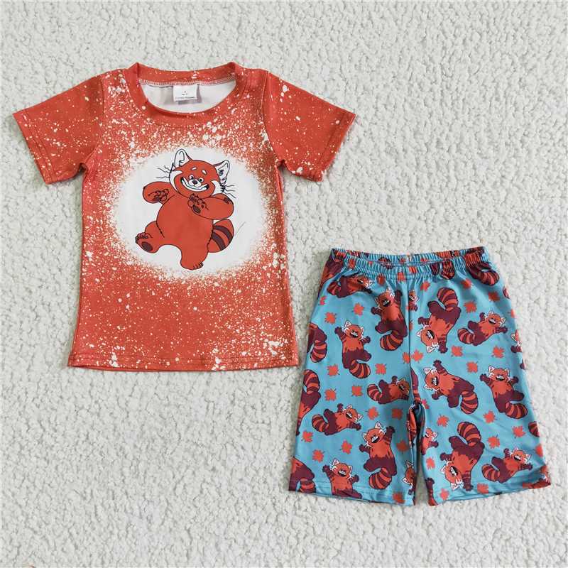 orange panda boys summer sets shirt and shorts 2 pieces suit