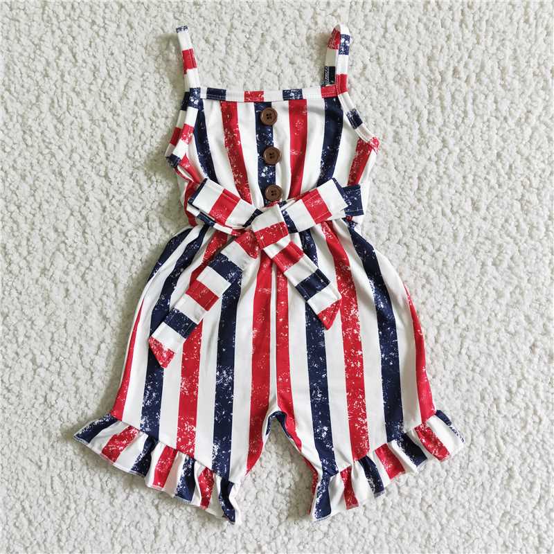 july 4th red blue white stripe girls jumpsuits kids romper