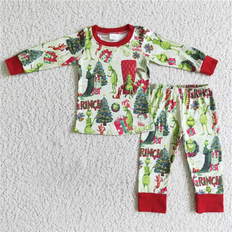 Merry Christmas girls matching boys outfits grinch pajamas sets