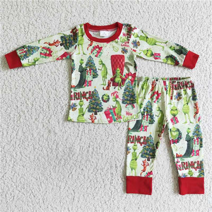 Merry Christmas girls matching boys outfits grinch pajamas sets