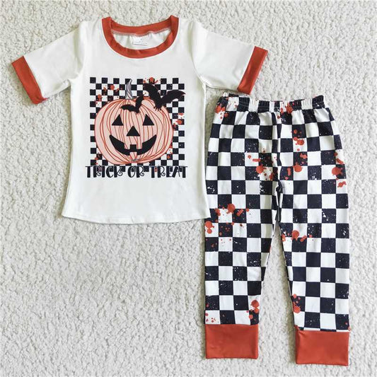 pumpkin halloween fall boys outfits shorts sleeve shirt and pants sets