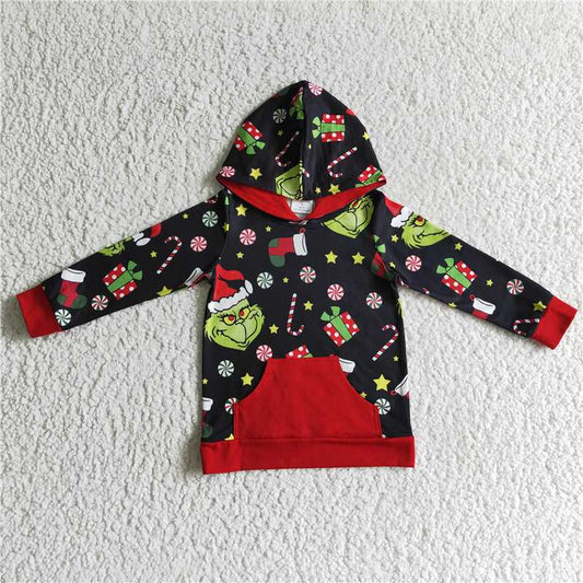 black hoodie top kids clothes merry christmas grinch hooded top