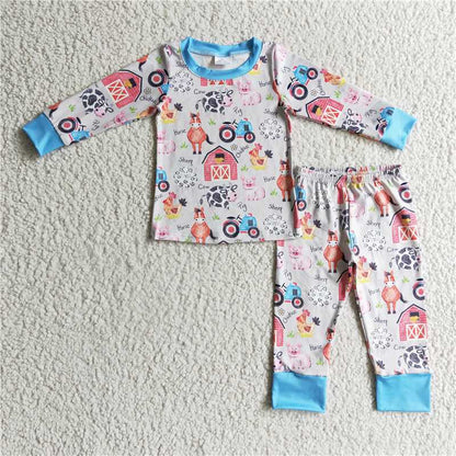 farm pajamas suit boys match girl outfits kid clothes