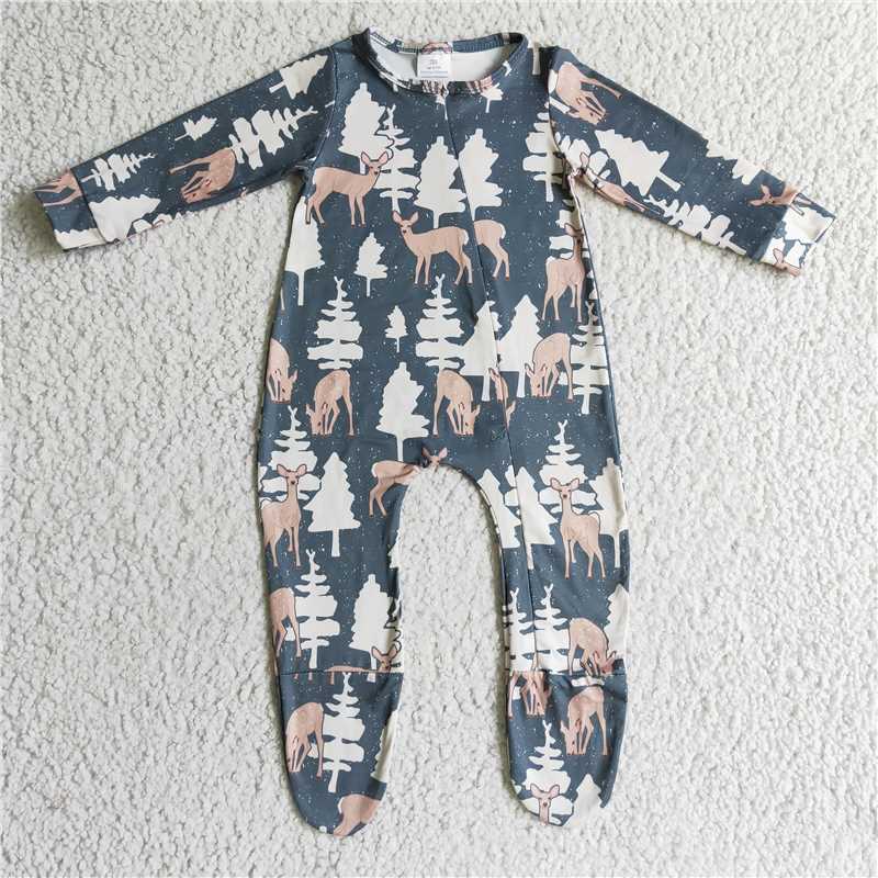 deer zip baby Jumpsuit with Feet christmas tree romper