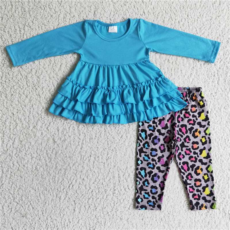 cotton top Leopard pants 2 pieces girl sets kid clothes