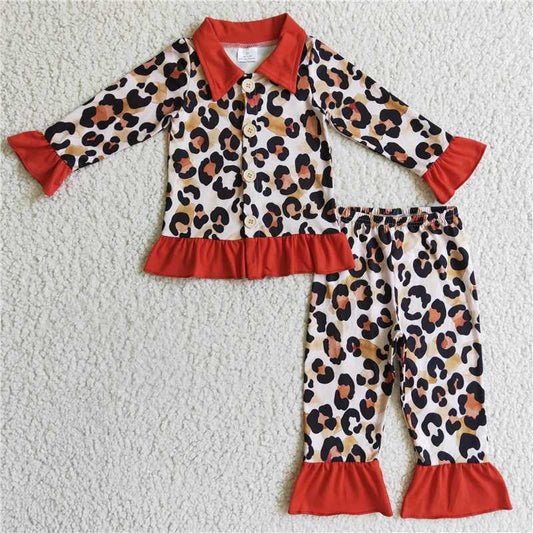 leopard 2 pieces girls pajamas sets kids clothes