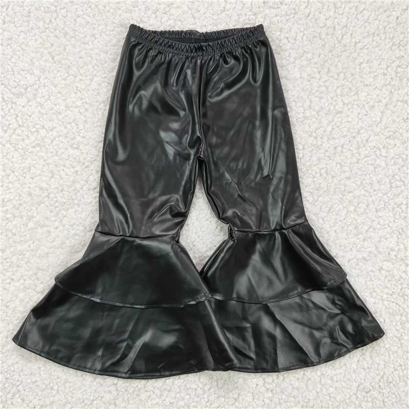 black leather bell pants girls trousers