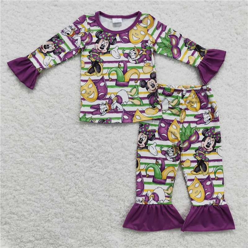 " mardi gras" fall spring pajamas set mask girl outfits match boy