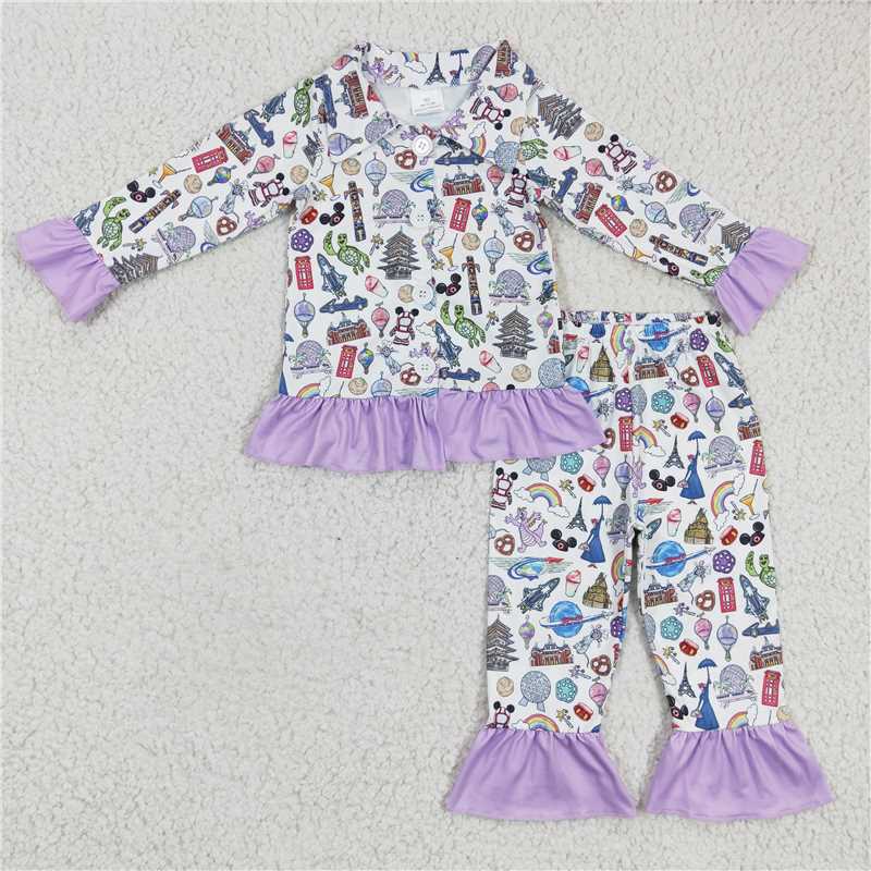 cartoon 2 pieces girls pajamas sets kids clothes