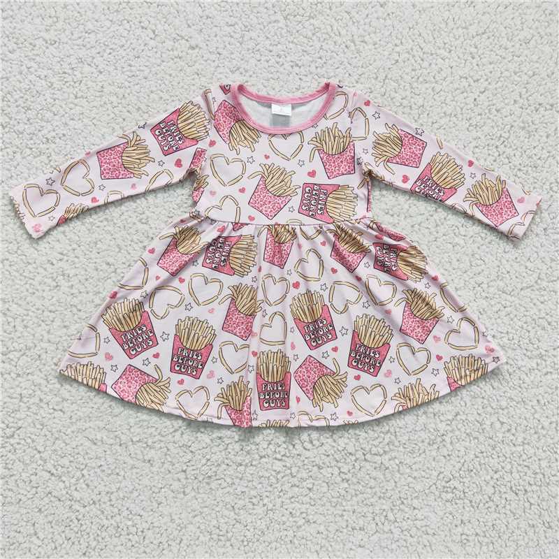 long sleeve fries dress valentine's day girls skirt kids clothes