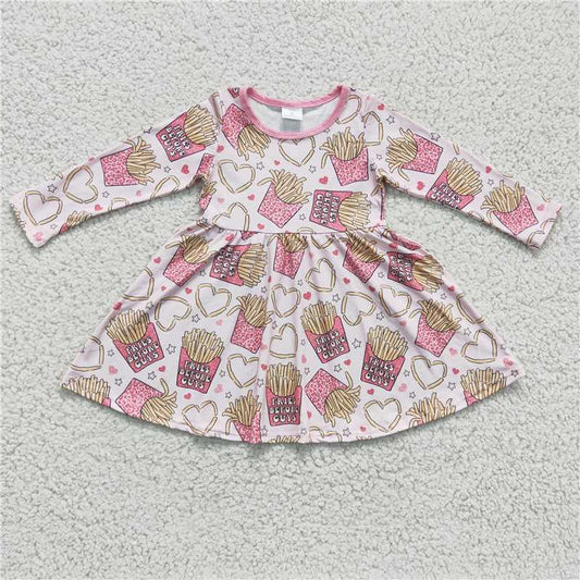 long sleeve fries dress valentine's day girls skirt kids clothes