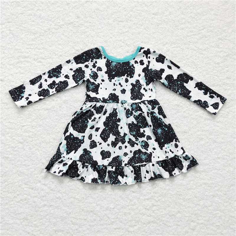 black and white cow dress girls skirt kids clothes