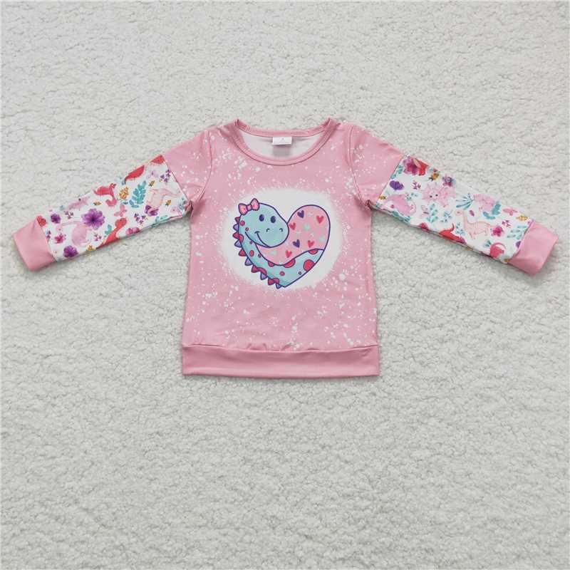 valentine's day top love Dinosaur girls long sleeve shirt