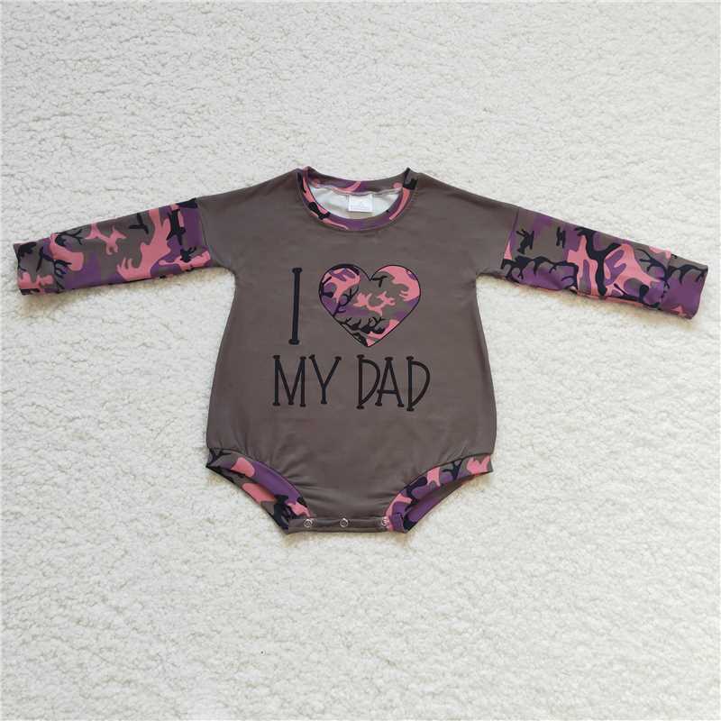 i love my dad camo romper Valentine's Day bubbles