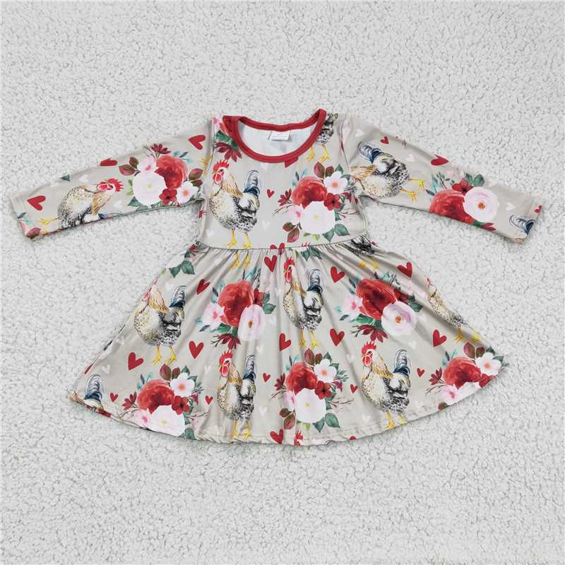 chicken flower love dress Valentine's Day girls skirt kids clothes