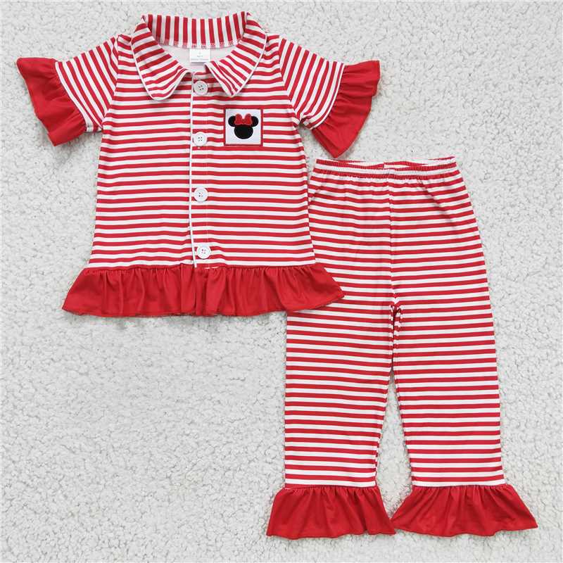 red stripes cartoon pajamas suit boys match girl outfits