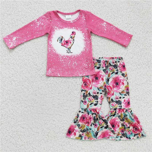 chicken shirt flower bell pants 2 pieces girls outfits kids clothes