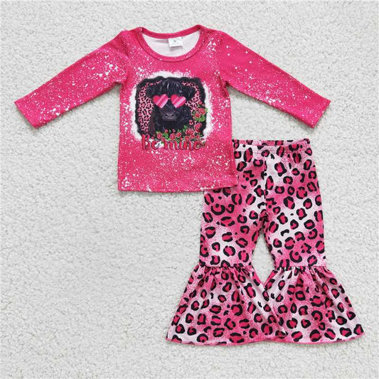 be mine highland cow shirt & leopard bell pants girl set