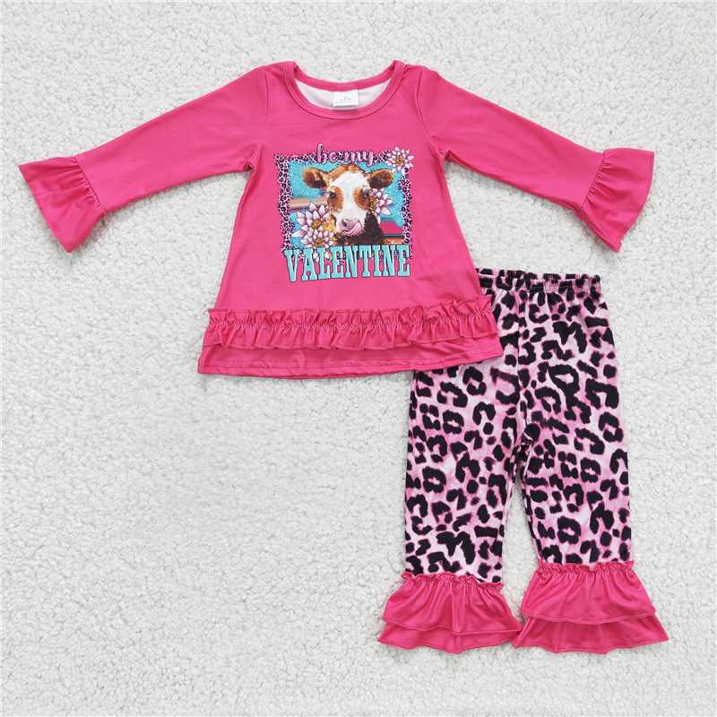 valentine cow shirt & leopard pants girl set